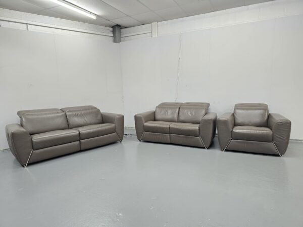 Oak Furniture Village Grey Leather 3 Piece Suite Recliner Sofas and Chair