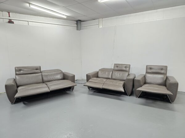 Oak Furniture Village Grey Leather 3 Piece Suite Recliner Sofas and Chair - Image 4