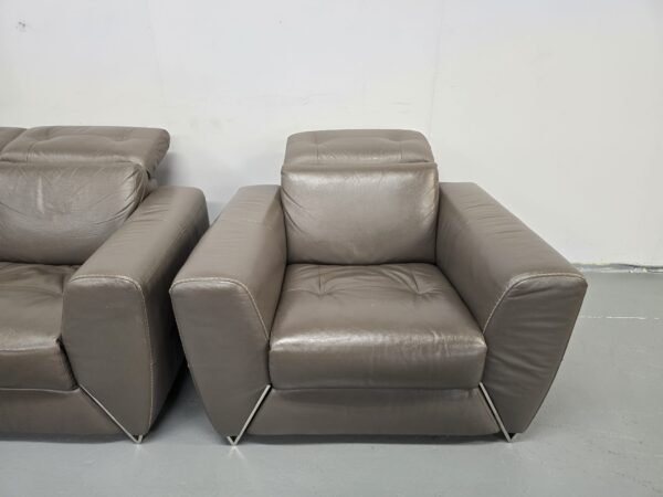 Oak Furniture Village Grey Leather 3 Piece Suite Recliner Sofas and Chair - Image 9