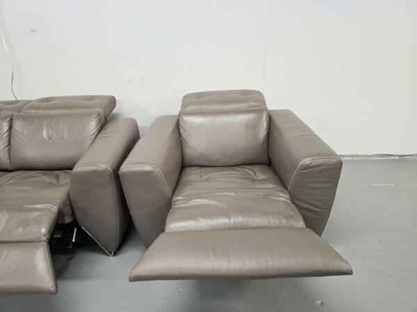 Oak Furniture Village Grey Leather 3 Piece Suite Recliner Sofas and Chair - Image 12