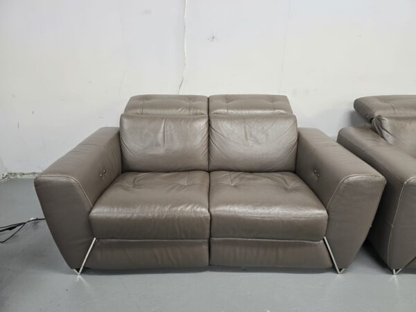 Oak Furniture Village Grey Leather 3 Piece Suite Recliner Sofas and Chair - Image 8