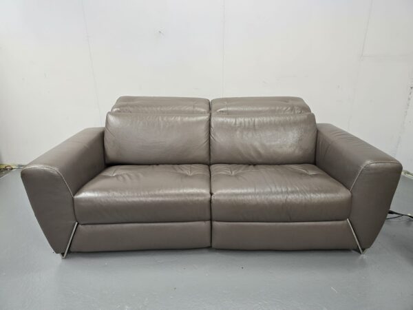 Oak Furniture Village Grey Leather 3 Piece Suite Recliner Sofas and Chair - Image 7