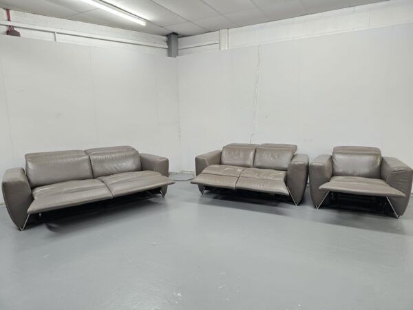 Oak Furniture Village Grey Leather 3 Piece Suite Recliner Sofas and Chair - Image 5