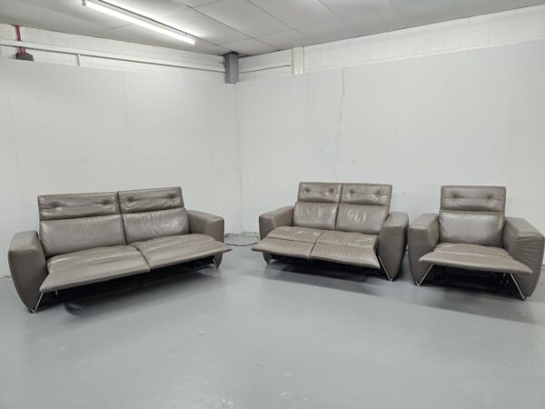 Oak Furniture Village Grey Leather 3 Piece Suite Recliner Sofas and Chair - Image 6