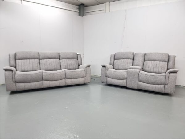 Linden Grey Fabric 3 and 2 Seater Electric Recliner Sofas with Cup Holders and USB