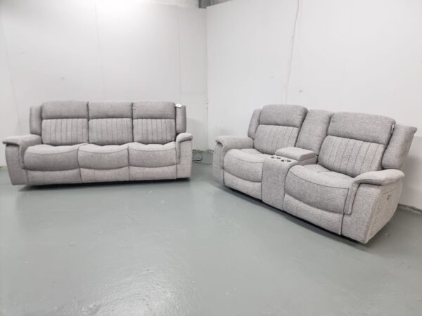 Linden Grey Fabric 3 and 2 Seater Electric Recliner Sofas with Cup Holders and USB - Image 3