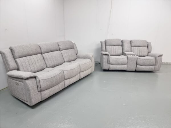 Linden Grey Fabric 3 and 2 Seater Electric Recliner Sofas with Cup Holders and USB - Image 5