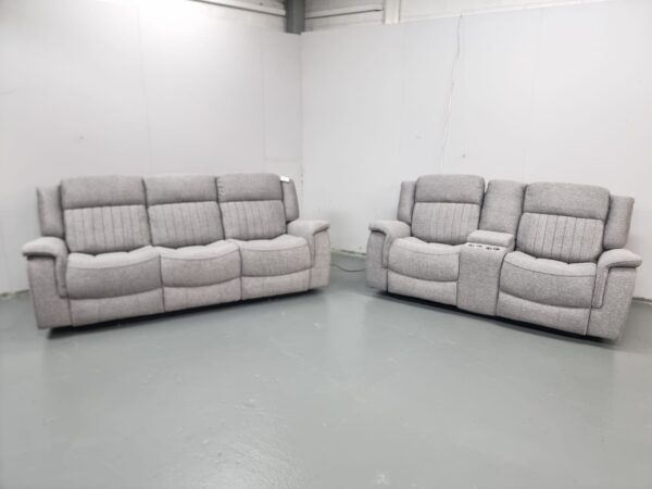 Linden Grey Fabric 3 and 2 Seater Electric Recliner Sofas with Cup Holders and USB - Image 4