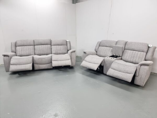 Linden Grey Fabric 3 and 2 Seater Electric Recliner Sofas with Cup Holders and USB - Image 7