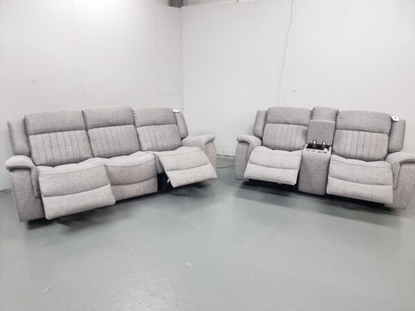 Linden Grey Fabric 3 and 2 Seater Electric Recliner Sofas with Cup Holders and USB - Image 6