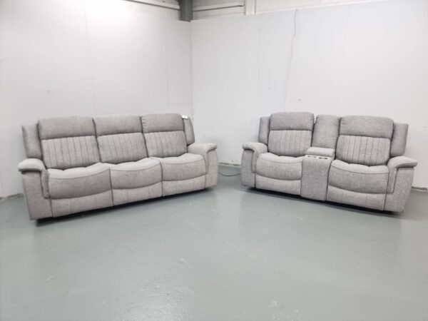 Linden Grey Fabric 3 and 2 Seater Electric Recliner Sofas with Cup Holders and USB - Image 2