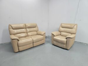 Lazyboy Cream Leather 2 Seater Standard Sofa and Electric Recliner Chair