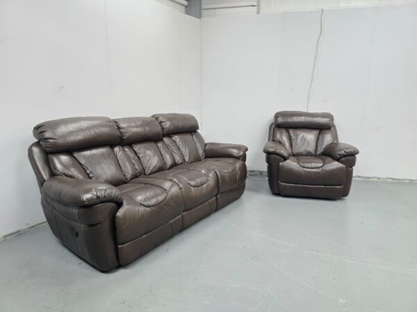 Dfs Supreme Brown Leather 3 and 1 Seater Electric Recliner Sofa and Chair - Image 2