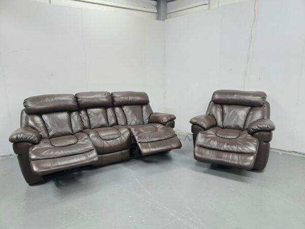 Dfs Supreme Brown Leather 3 and 1 Seater Electric Recliner Sofa and Chair - Image 7