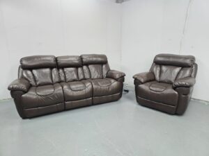 Dfs Supreme Brown Leather 3 and 1 Seater Electric Recliner Sofa and Chair