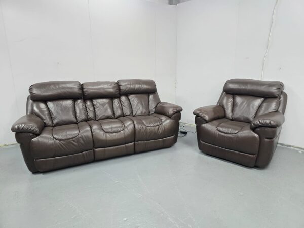 Dfs Supreme Brown Leather 3 and 1 Seater Electric Recliner Sofa and Chair