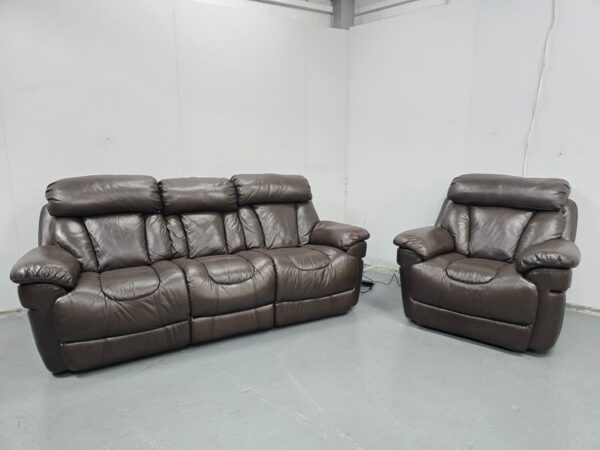 Dfs Supreme Brown Leather 3 and 1 Seater Electric Recliner Sofa and Chair - Image 3