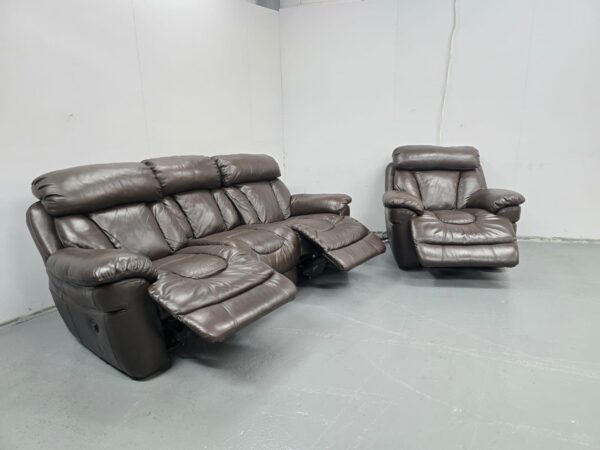 Dfs Supreme Brown Leather 3 and 1 Seater Electric Recliner Sofa and Chair - Image 5