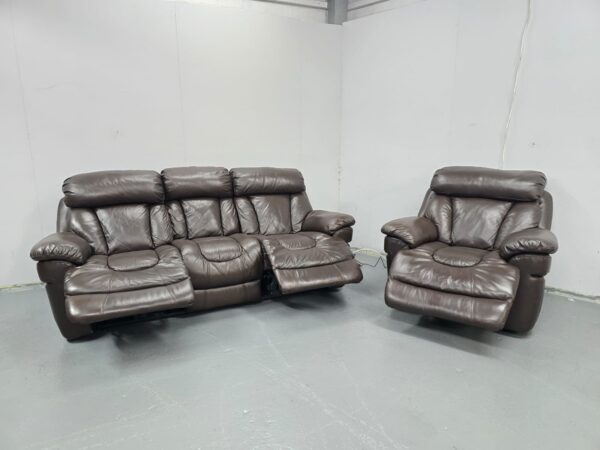 Dfs Supreme Brown Leather 3 and 1 Seater Electric Recliner Sofa and Chair - Image 8