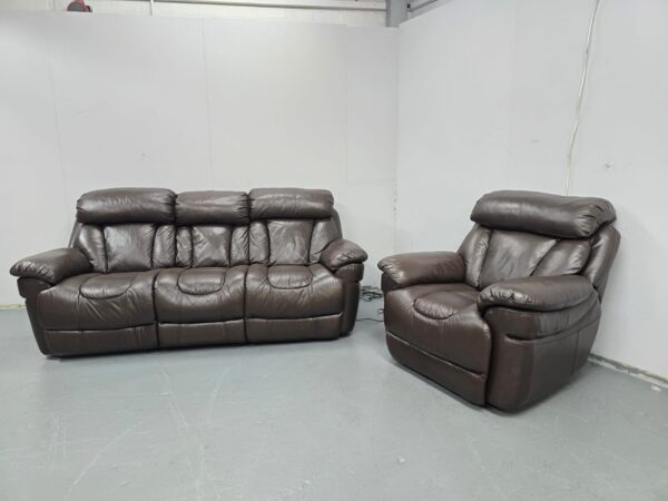 Dfs Supreme Brown Leather 3 and 1 Seater Electric Recliner Sofa and Chair - Image 4