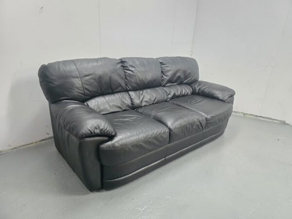 Black Leather 3 Seater Sofa - Image 3