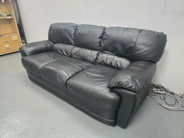 Black Leather 3 Seater Sofa - Image 4