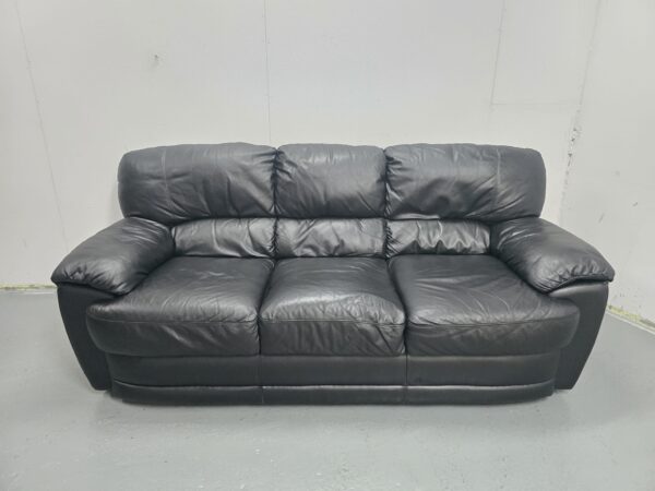 Black Leather 3 Seater Sofa - Image 2