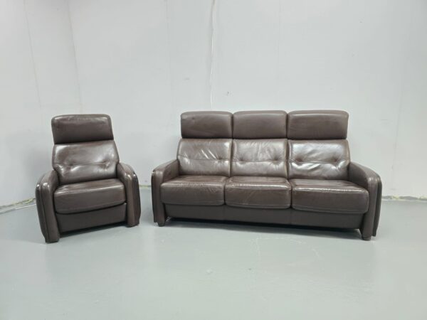 Brown Leather 3 and 1 Seater Standard Sofa and Recliner Chair