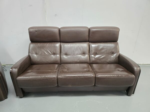 Brown Leather 3 and 1 Seater Standard Sofa and Recliner Chair - Image 6