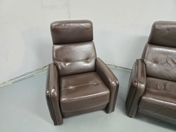 Brown Leather 3 and 1 Seater Standard Sofa and Recliner Chair - Image 7
