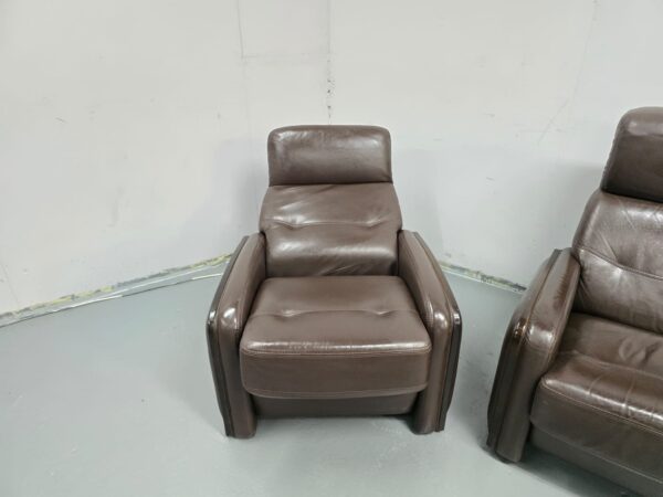 Brown Leather 3 and 1 Seater Standard Sofa and Recliner Chair - Image 8