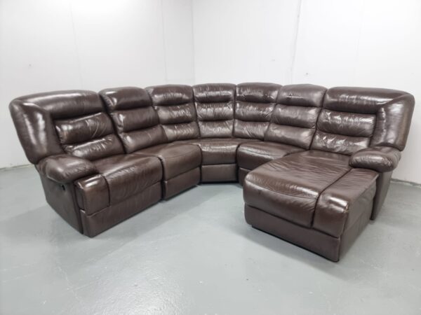 Dfs Full Leather Brown Modular Recliner Corner Sofa with Chaise