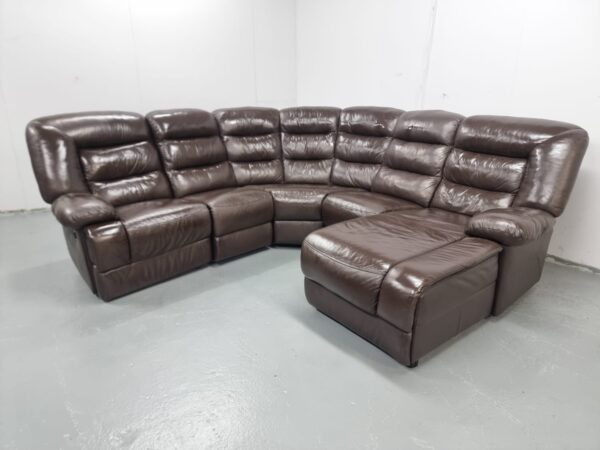 Dfs Full Leather Brown Modular Recliner Corner Sofa with Chaise - Image 4