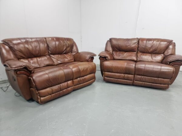Italian Full Leather 2 and 2 Seater Recliner Sofas - Image 2