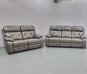 Cody Grey Leather 3 and 2 Seater Manual Recliner Sofa
