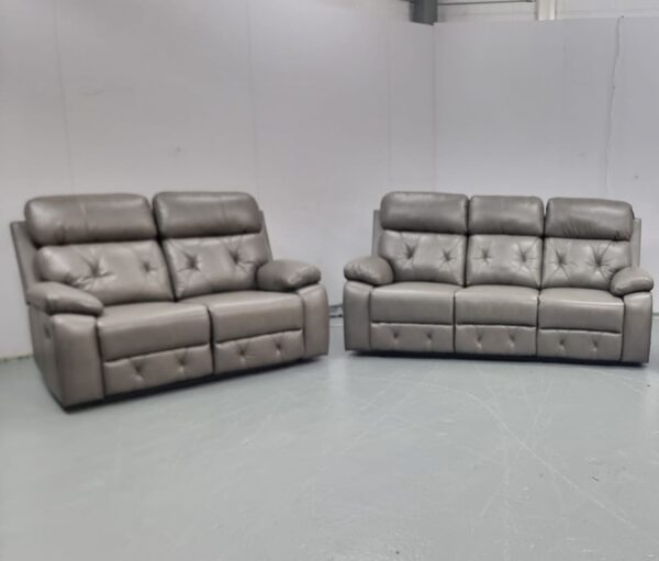 Cody Grey Leather 3 and 2 Seater Manual Recliner Sofa