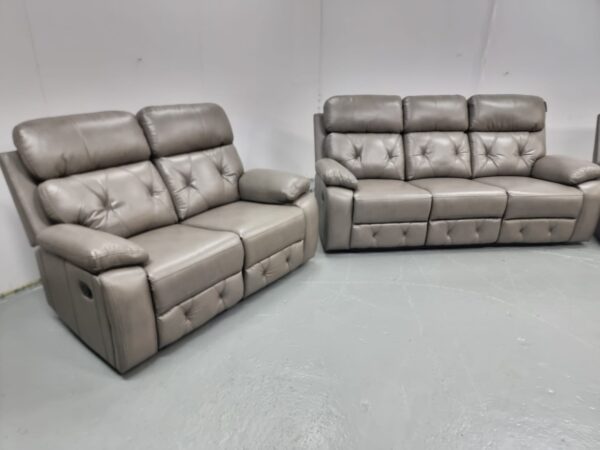 Cody Grey Leather 3 and 2 Seater Manual Recliner Sofa - Image 2