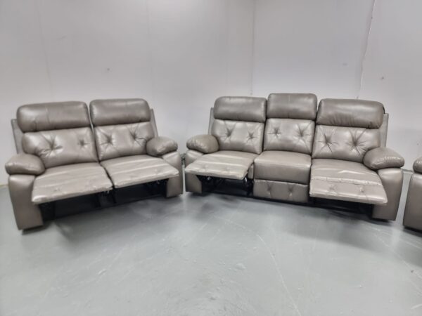 Cody Grey Leather 3 and 2 Seater Manual Recliner Sofa - Image 3
