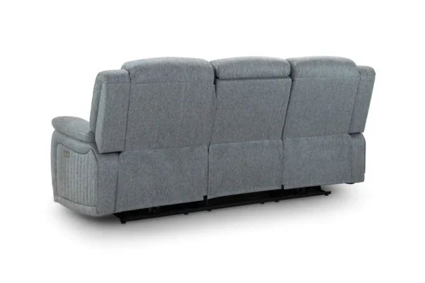 Linden Grey Fabric 3 Piece Suite Electric Recliner Sofas and Chair with Cup Holders and USB - Image 4