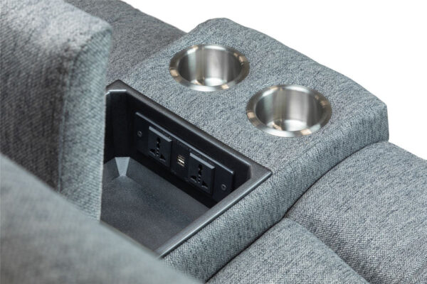 Linden Grey Fabric 3 Piece Suite Electric Recliner Sofas and Chair with Cup Holders and USB - Image 10