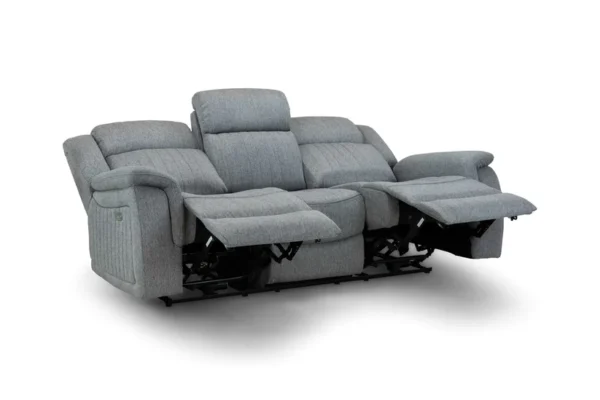 Linden Grey Fabric 3 Piece Suite Electric Recliner Sofas and Chair with Cup Holders and USB - Image 8
