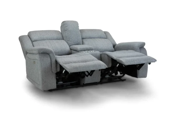 Linden Grey Fabric 3 Piece Suite Electric Recliner Sofas and Chair with Cup Holders and USB - Image 7
