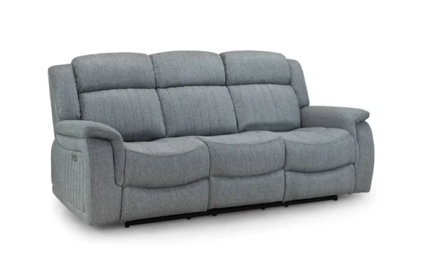 Linden Grey Fabric 3 Piece Suite Electric Recliner Sofas and Chair with Cup Holders and USB