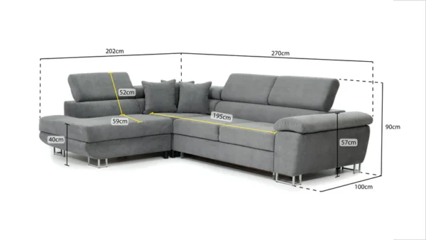 Anton Grey Corner Sofabed with Adjustable Headrests - Image 4