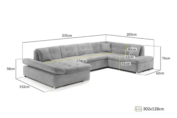 Bergen Grey Fabric U Shape Corner Sofabed with Adjustable Armrest - Image 5