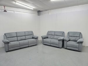 Elio Grey Fabric 3 Piece Suite Manual Recliner Sofas and Chair