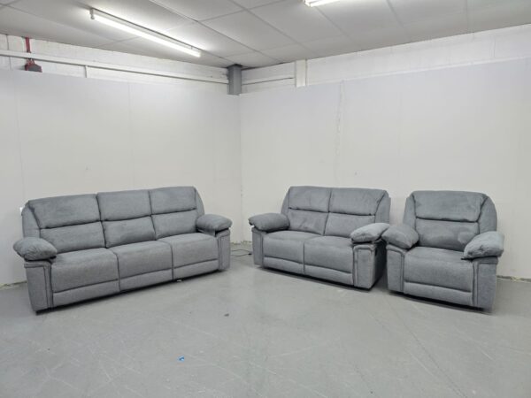 Elio Grey Fabric 3 Piece Suite Manual Recliner Sofas and Chair