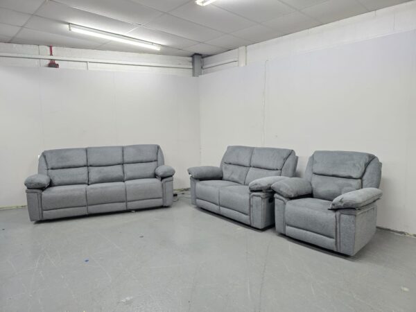Elio Grey Fabric 3 Piece Suite Manual Recliner Sofas and Chair - Image 2