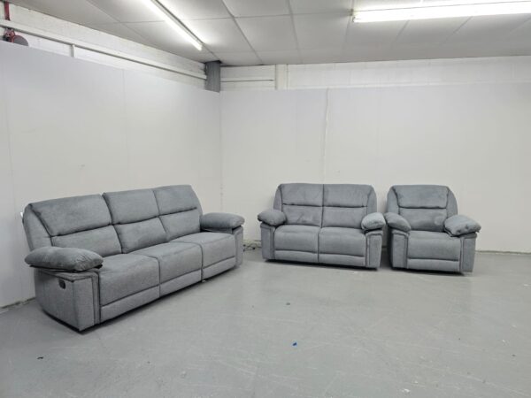 Elio Grey Fabric 3 Piece Suite Manual Recliner Sofas and Chair - Image 3