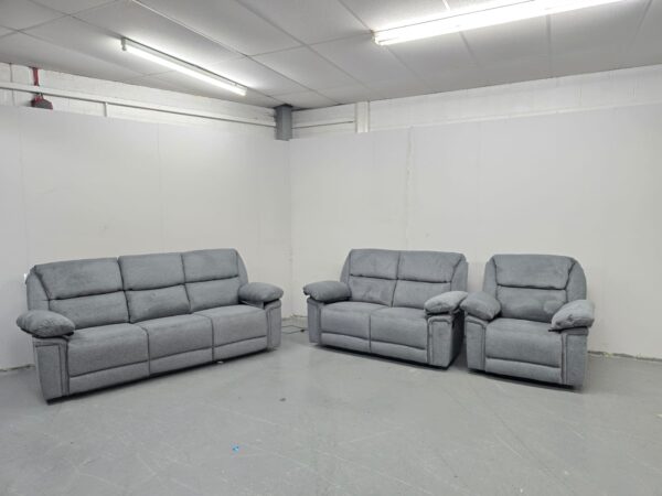 Elio Grey Fabric 3 Piece Suite Manual Recliner Sofas and Chair - Image 4